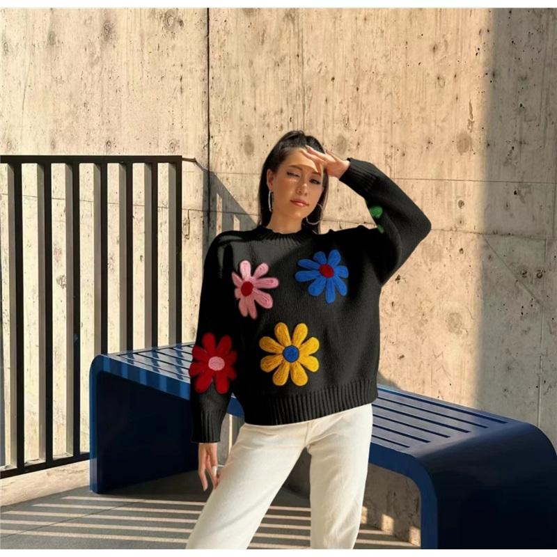 European And American Colored Small Flowers Thickened Sweet Fresh And Cute Sweater L 2980₽