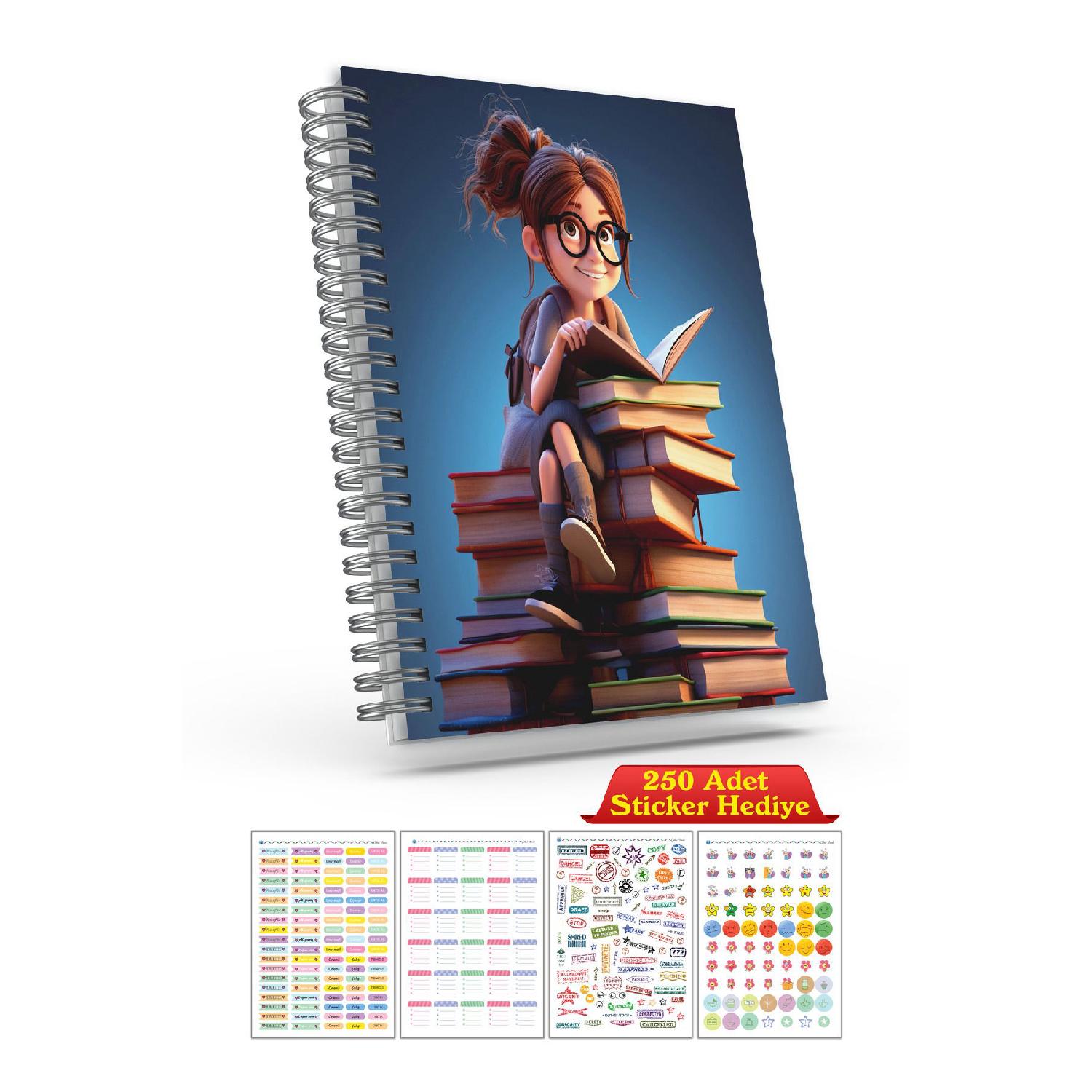 

Cute Character Indefinite Planner Agenda, A5 Undated Agenda, Sticker Gift тёмно-синий