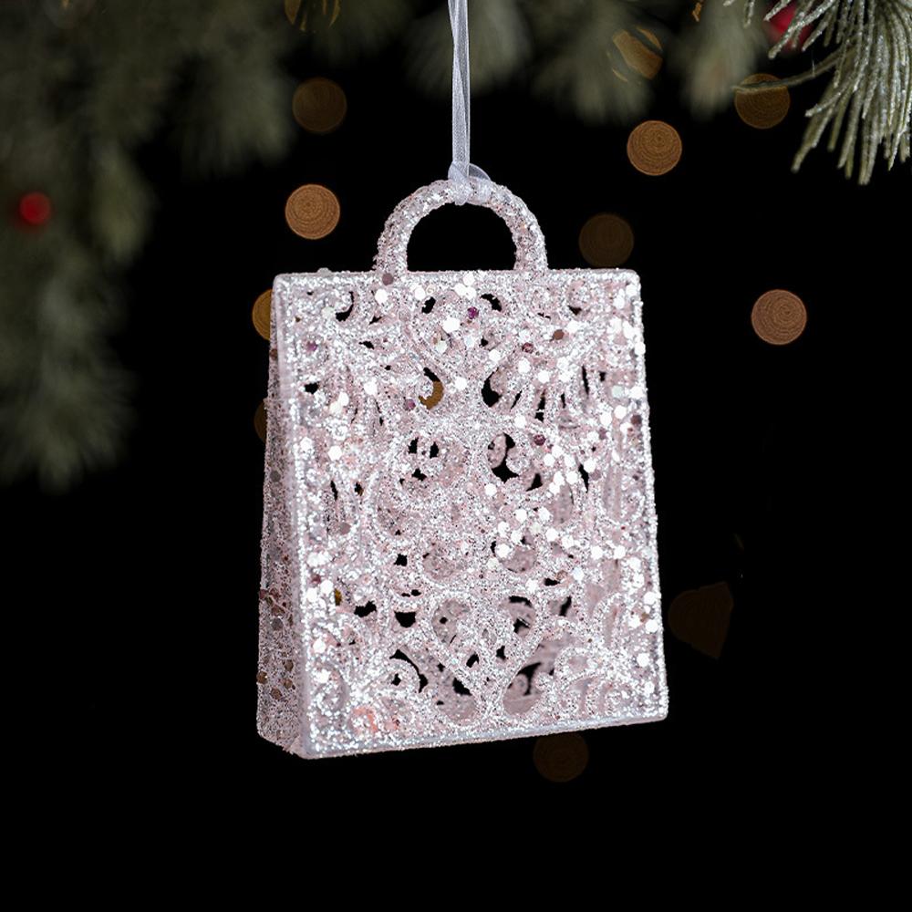Plastic Christmas Tree Pendant Glitter Artificial Christmas Decoration  Office Decor