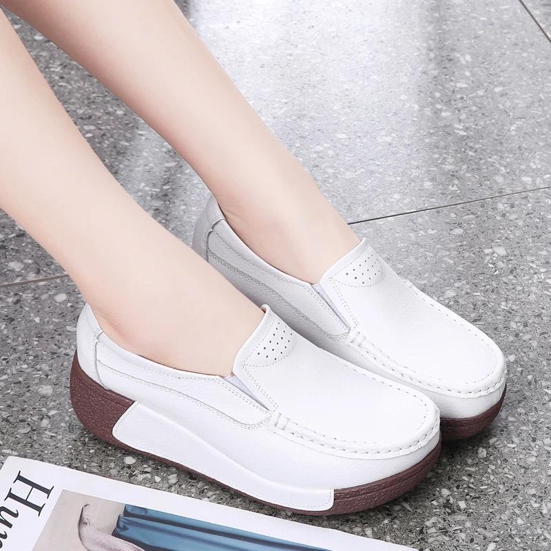 Fashion Soft Flatform Shoes Ladies Wedges Non-Slip Walking Shoes Lightweight Genuine Leather Casual Shoes Women Thick Bottom