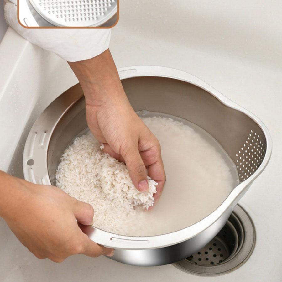 Rice Washer Strainer Bowl Stainless Steel  Rice Washing Bowl Rice Sieve Colander Fruit And Vegetable Strainer Kitchen Tools