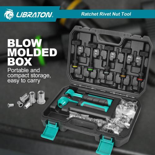 LIBRATON Ratchet Nut Set, Includes 50 M5, M6, M8, M10, and M12 Rivet Nuts, with Storage Case