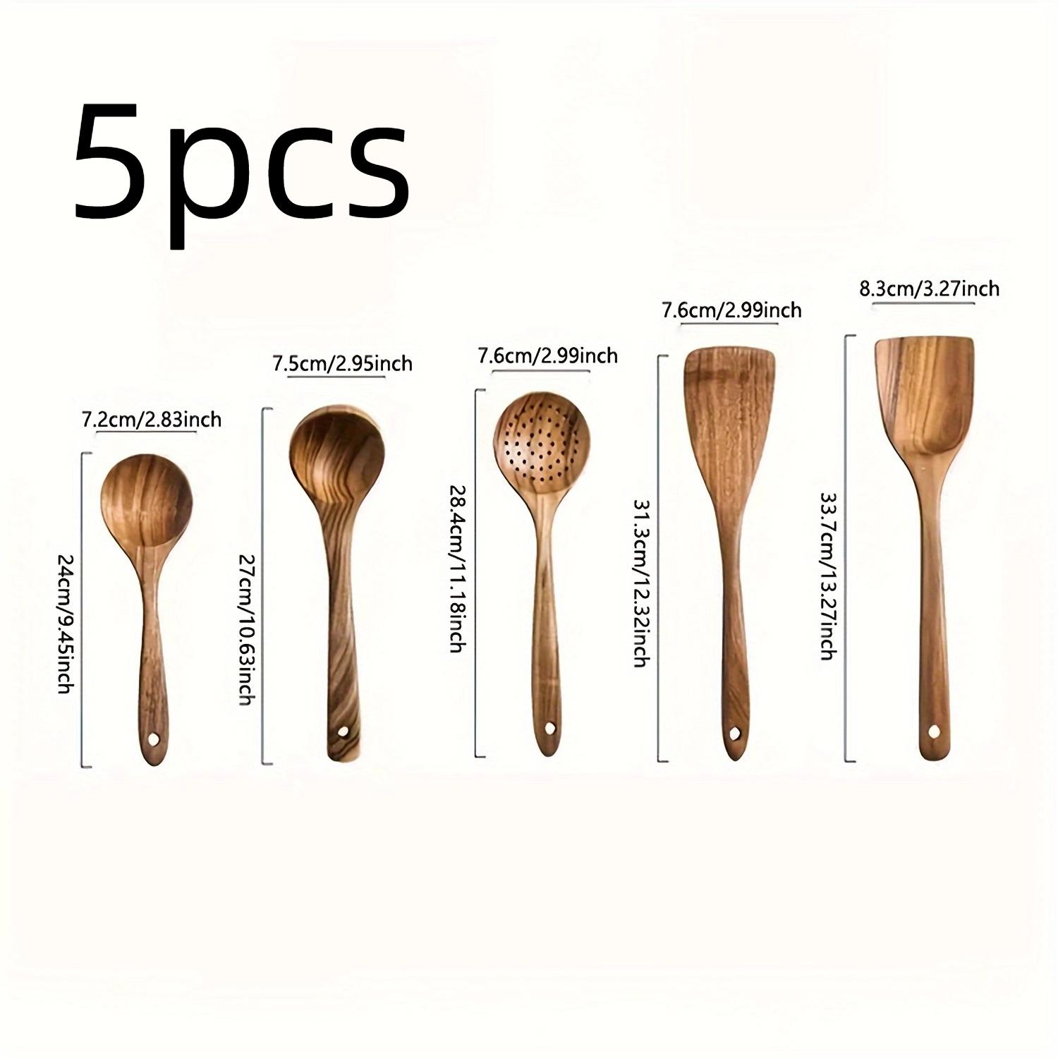 5pcs Wooden Kitchen Utensils Set Wooden Spoons Natural Set for Non stick Pan Kitchen Tool Ladle and Wok Spatulas Non Stick Pan