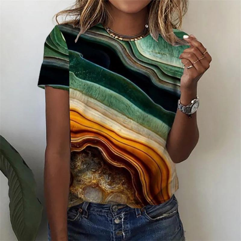 Summer Floral Leaf Gradient 3D Print T-shirts Women Streetwear Casual Fashion Y2k Short Sleeve T Shirt O-neck Tees Tops Clothing