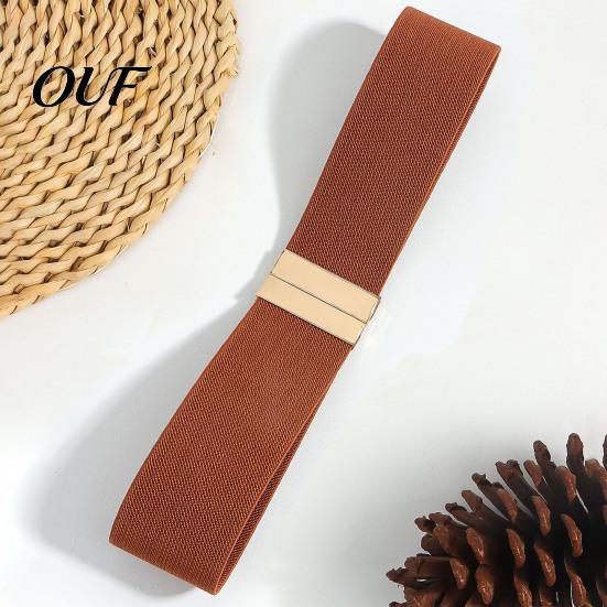 Fashion Metal Buckle Belt Wide Elastic Waist Belt, Adjustable Stretchy with Slimming Shapewear Square Buckle, Stylish Waistband for Dresses And Jeans