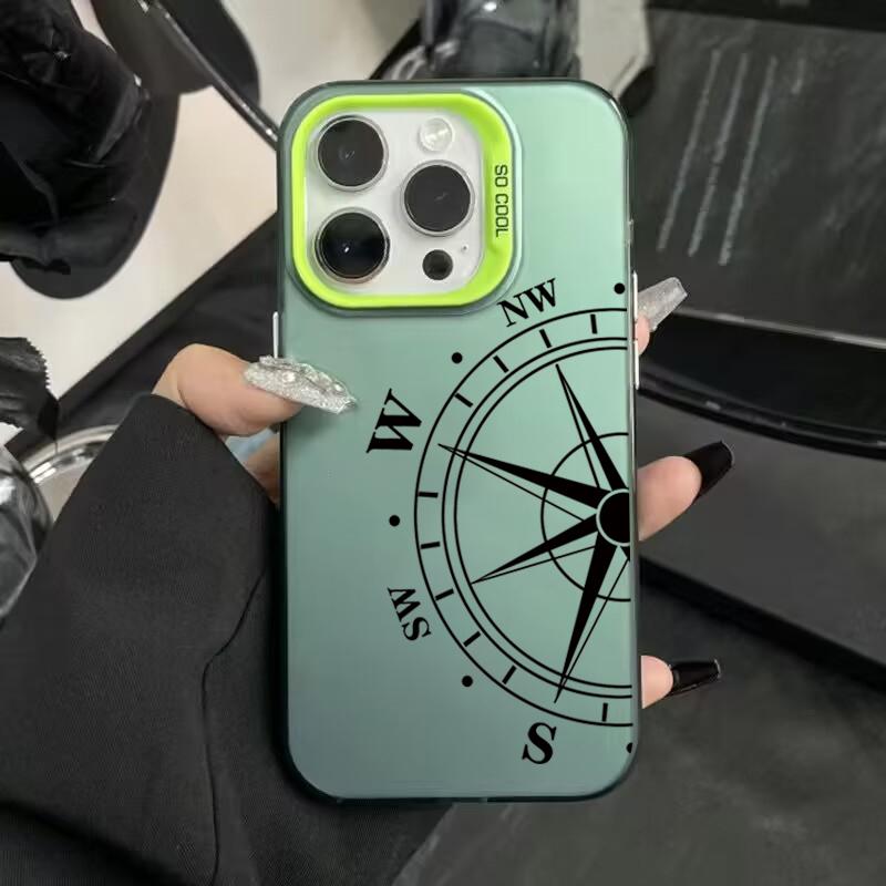 Fashion Vintage Compass Phone Case for iPhone 16 16E 12 13 11 14 15 Pro Max X XS XR 7 8 Plus SE2022 Hard IMD Shockproof Cover
