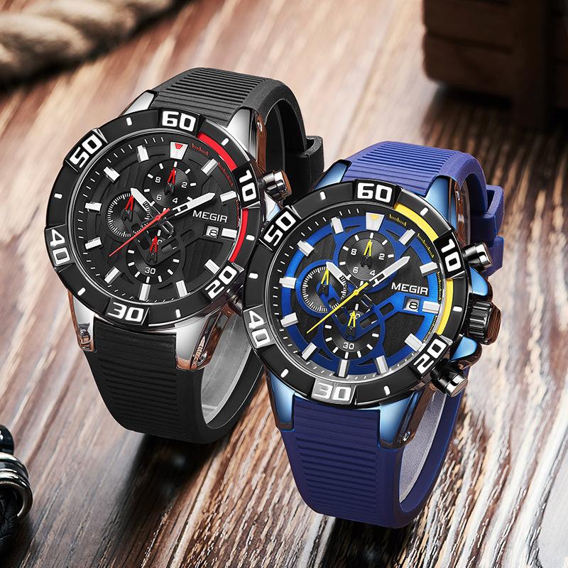Watch Men'S, Fashion Trend Multifunctional Timing Silicone Sports Watch 2121