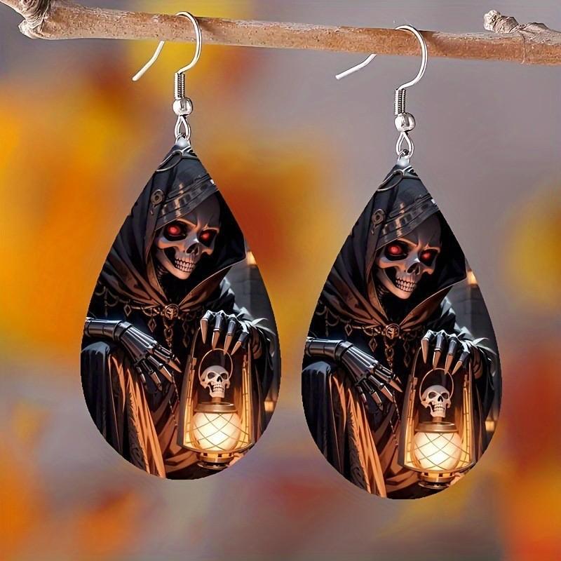 Horror Themed Halloween Skull Pumpkin Pattern Women Earrings For Use Cosplay