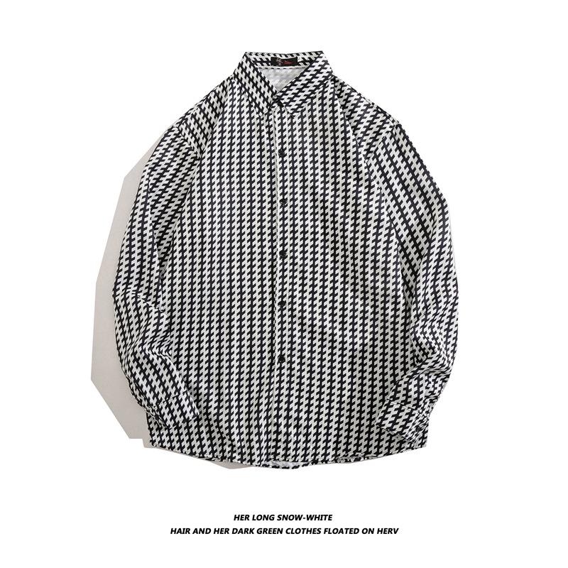 Men's Long-Sleeve Loose-Fit Shirt - Autumn/Summer Korean Style with Trendy Hong Kong Ins Print