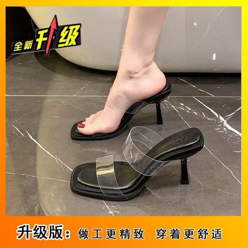 Coarse heel versatile word with slippers French niche design sense transparent sandals 2025 new summer fashion outer wear