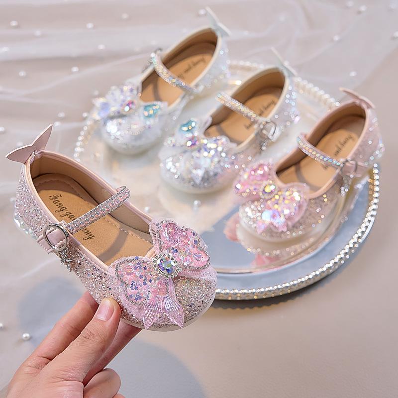 Nuove Scarpe Principessa Coda di Sirena di Cristallo 2025 per Bambine con Suola Morbida e Tacco Alto, Perfette per Abiti da Sera