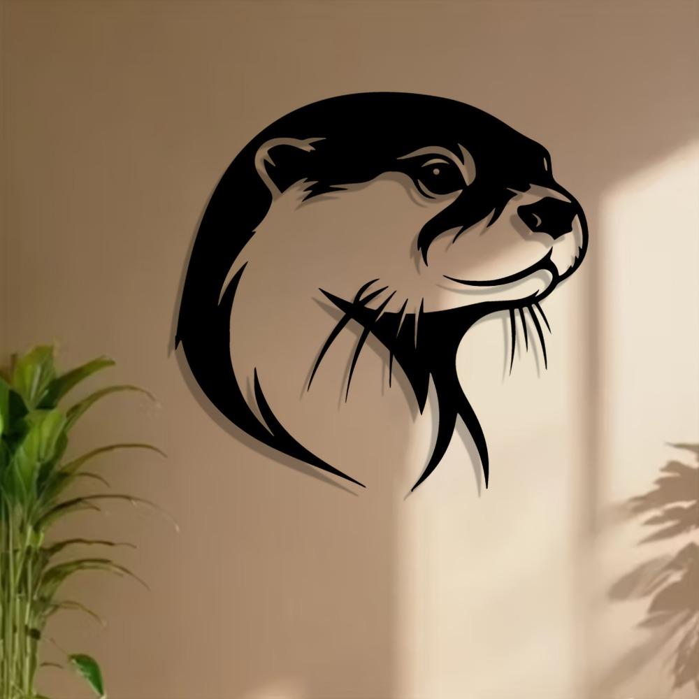 1pc Metal Otter Wall Art Outdoor Garden Decor Weatherproof Sculpture Gift for New Year Easter Otter Lovers Fence Hanging Statue