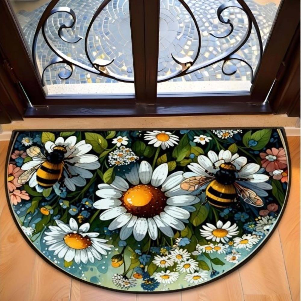 Thickened Non Slip Half Round Doormat Flower Floral Boho Door Mat Washable Absorbent Entrance Door Carpet Outdoor