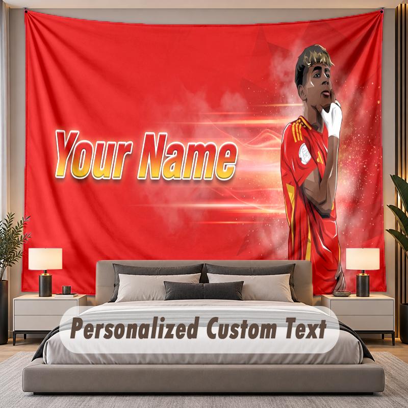 Custom Name Text Tapestry Lamine Yamal Personalized Polyester Wall Tapestry For Bedroom And Room