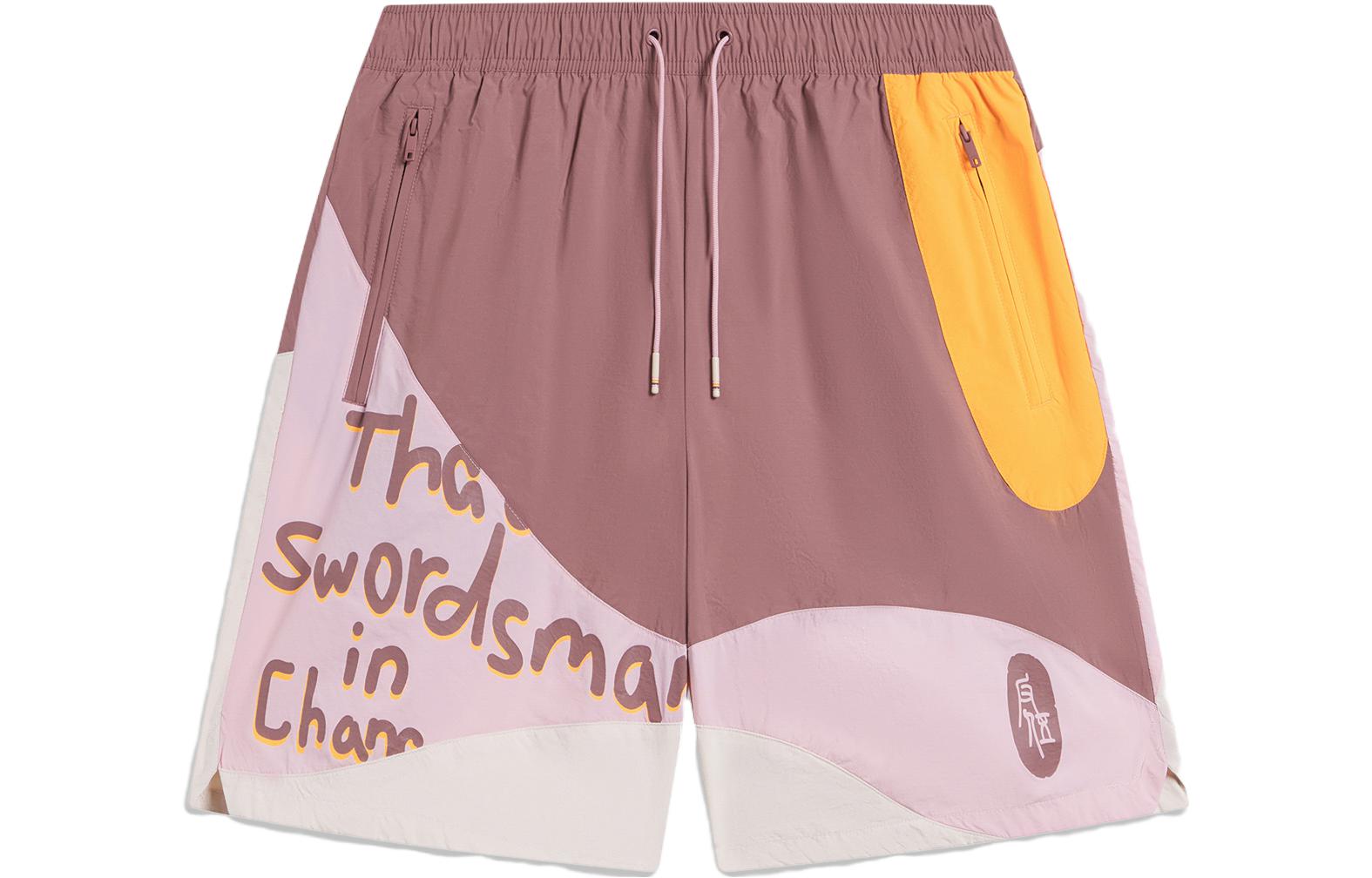 Li Ning Badfive Casual Shorts Men s Perilla Brown Flower Branch Pink Moon Light Gray AKST823-1 XL