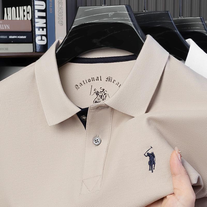 Mercerized Cotton Polo Shirt: Men's Summer Short Sleeve with Small Pony Logo