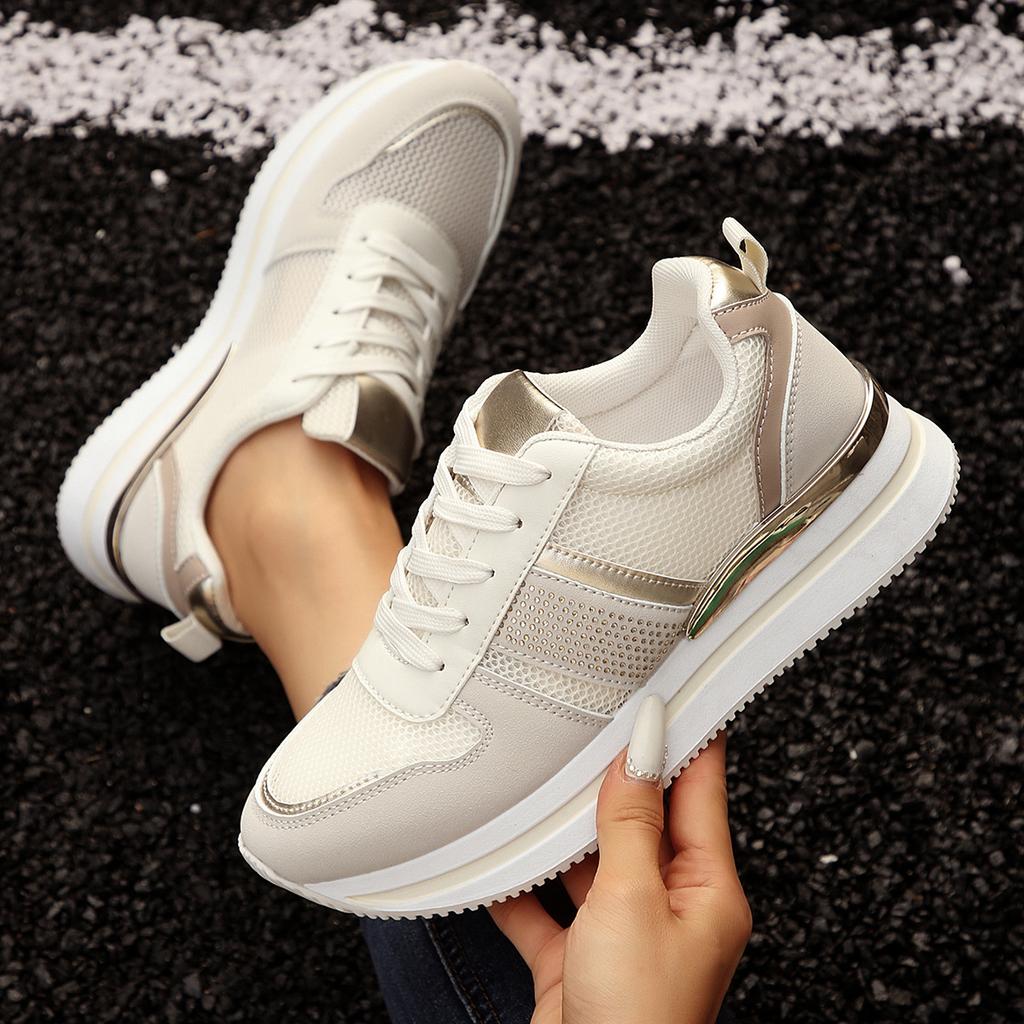 Shoes for Women 2026 Autumn Fashion Women Mesh Breathable Lace Up Comfortable Non-slip Platform Wedges Flats Sneakers Women