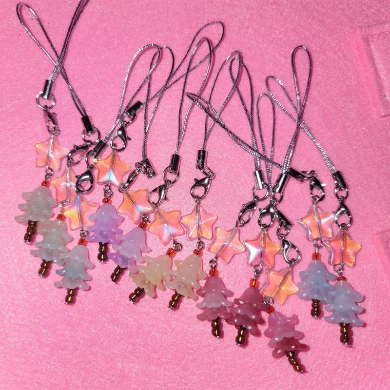 Fashion Star Christmas Tree Phone Charm Straps Car Keys Hanging Pendants Y2K Bag Decoration Lanyard Purse Accessories