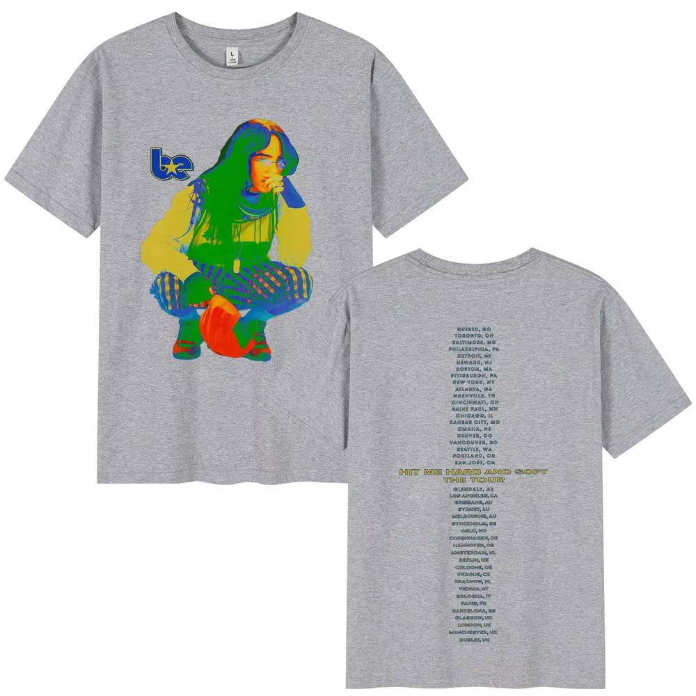 Singer Billie Eilish Cotton Men's Shirt Y2k Short Sleeved Hit Me Hard and Soft Album Graphics Women Hip-hop Comfortable T-shirt