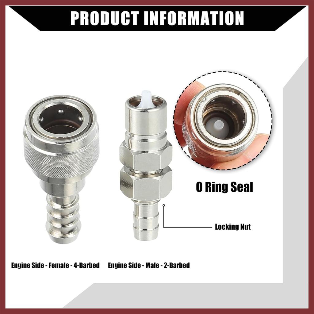 5/16" Boat Fuel Connector Male Female and Locking Nut for Tohatsu for Nissan Outboard 5-90HP Engine/Marine Boat Motor Fuel Tank Connector/Stainless