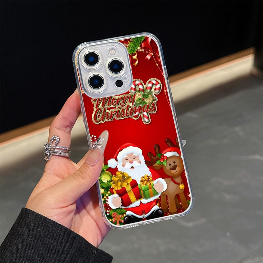 Ae109 Happy New Year Merry Christmas art Magsafe Transparent Cases for Samsung S23 S24 Ultra S21 iPhone 16 Pro Max Magnetic Wireless Charge Back Cover