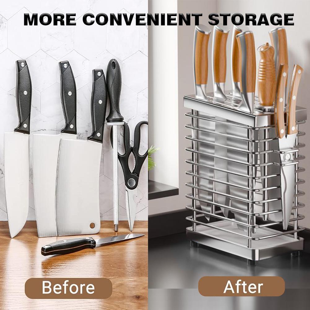 Stainless Steel Knife Holder Space Saving Kitchen Knives Stand Hollow Iron Wire Cutlery Display Organizer for Kitchen Countertop
