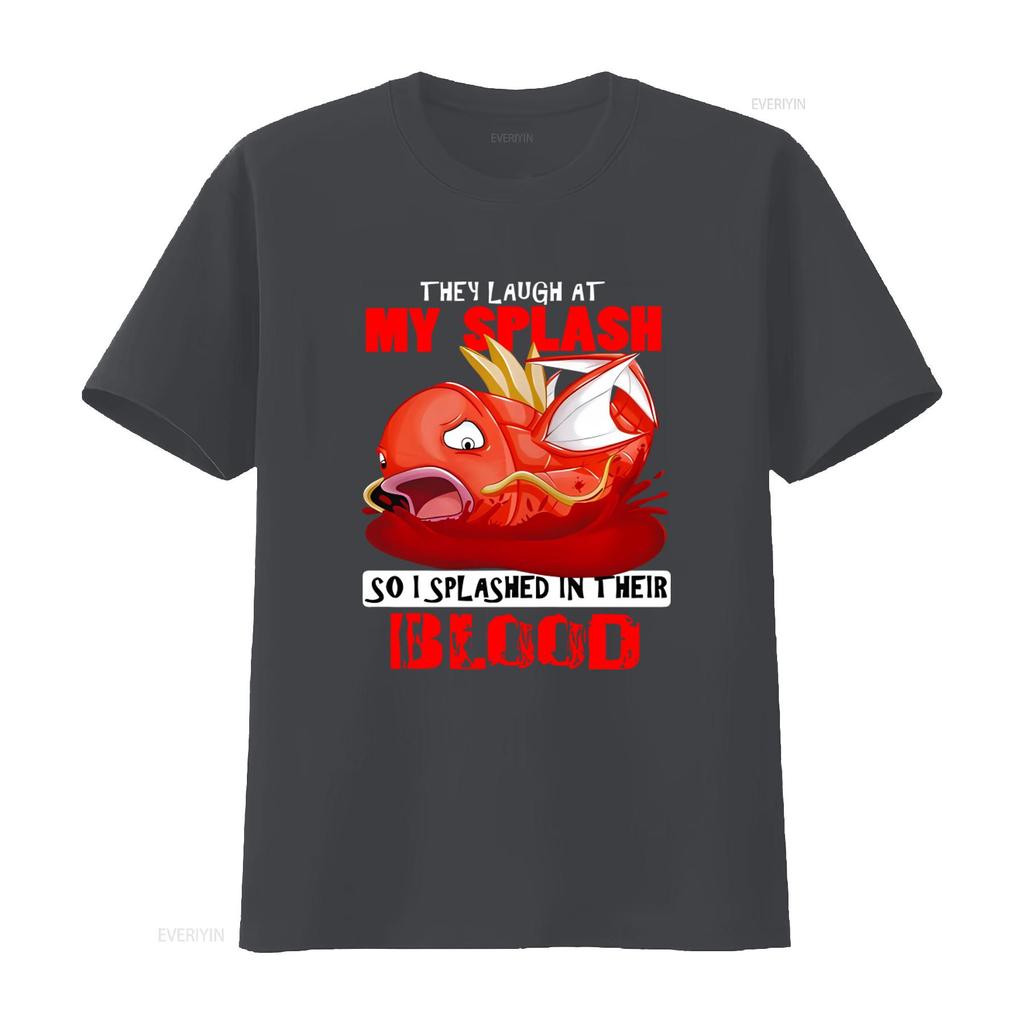 Magikarp Splash in Blood Funny T Shirt for Men Black Size L vintage Washed Stylish homme Versatile Unisex streetwear