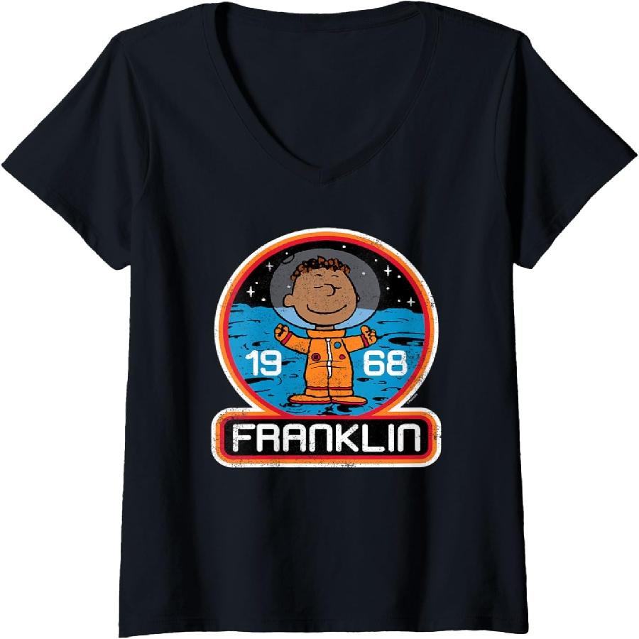 Womens Peanuts - Franklin Armstrong Astronaut Space Badge 1968 V-Neck T-Shirt XXXXXL чёрный