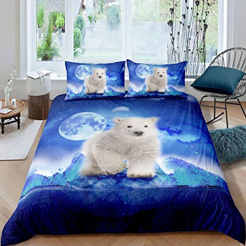 Polar Bear Duvet Cover Twin Queen Cute Arctic Animal Bedding Set Microfiber Lovely Bear Comforter Cover For Children Boys Teens