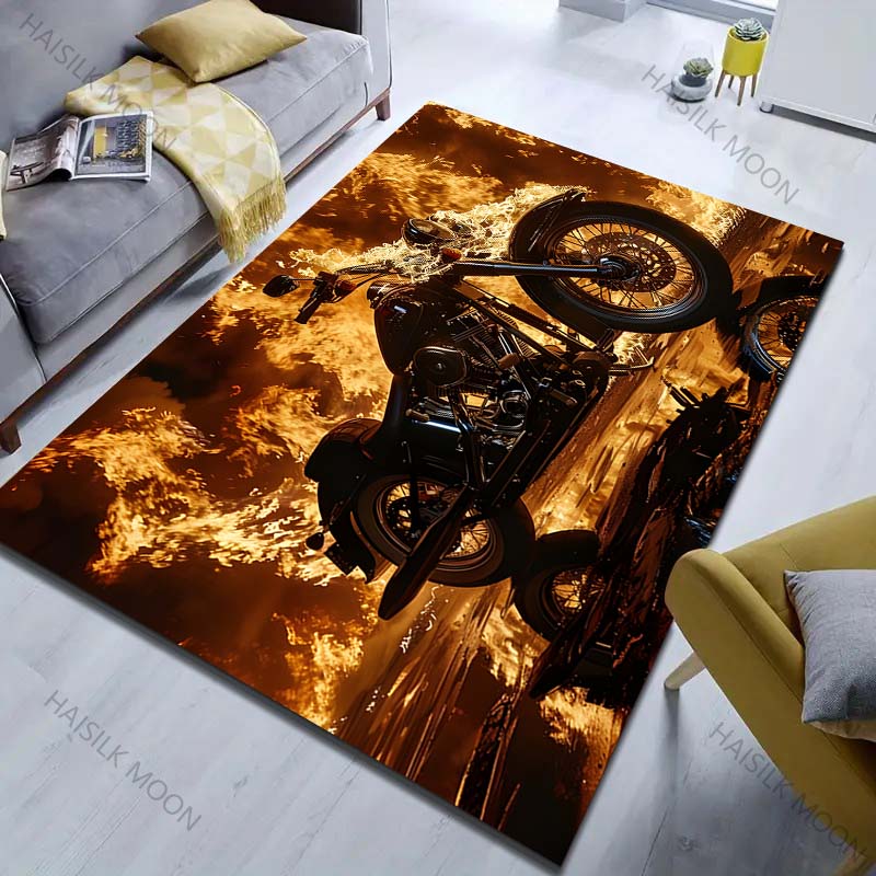 1PC Cool Motorcycle Pattern Carpet for Living Room Bedroom Sofa Home Decor Non-slip Floor Mat Large Size Luxury Gift