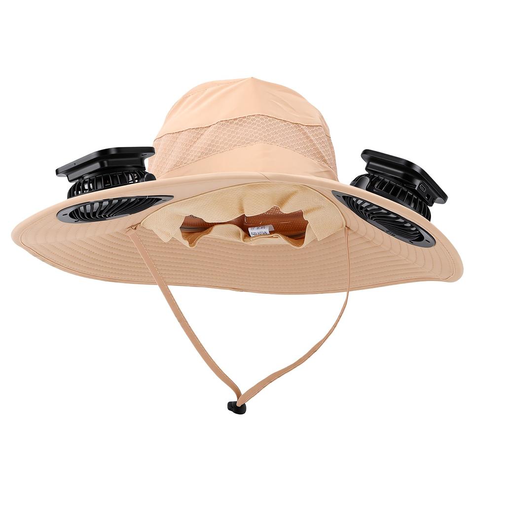 Wide Brim Sun Hat with 2 Solar Fan Dual Power Foldable Solar Fan Hat For Men Women Fishing Camping