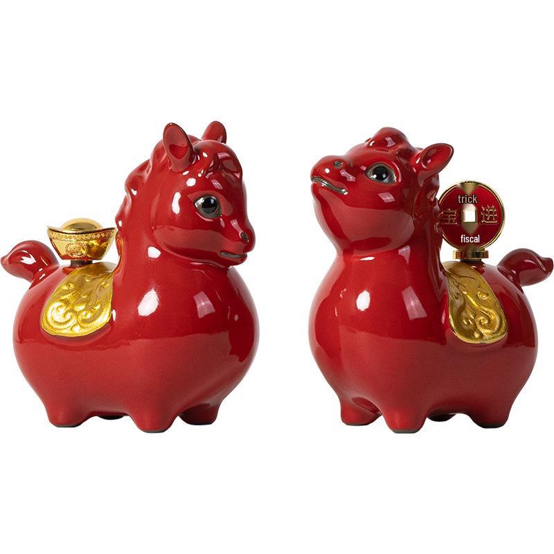 Chinese Ceramic Tang Horse Ornament Pair - Zodiac Year Desktop Decoration