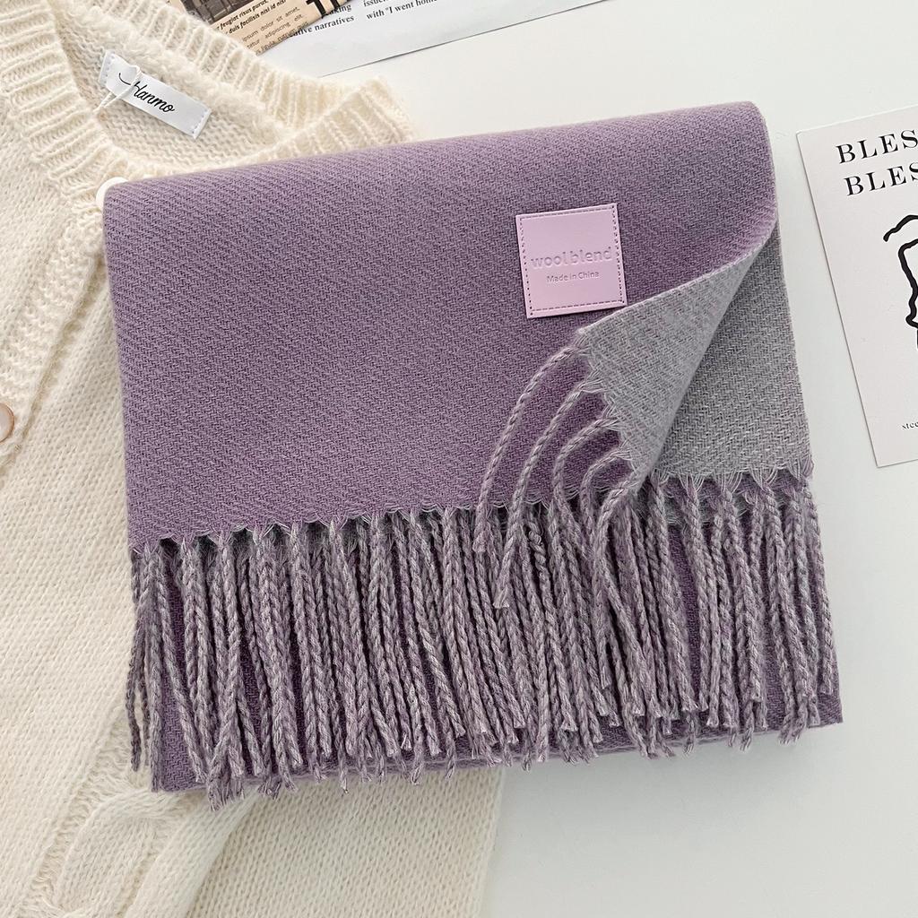 Solid color wool scarf shawl women's autumn and winter senior sense versatile fringed warm scarf couple student