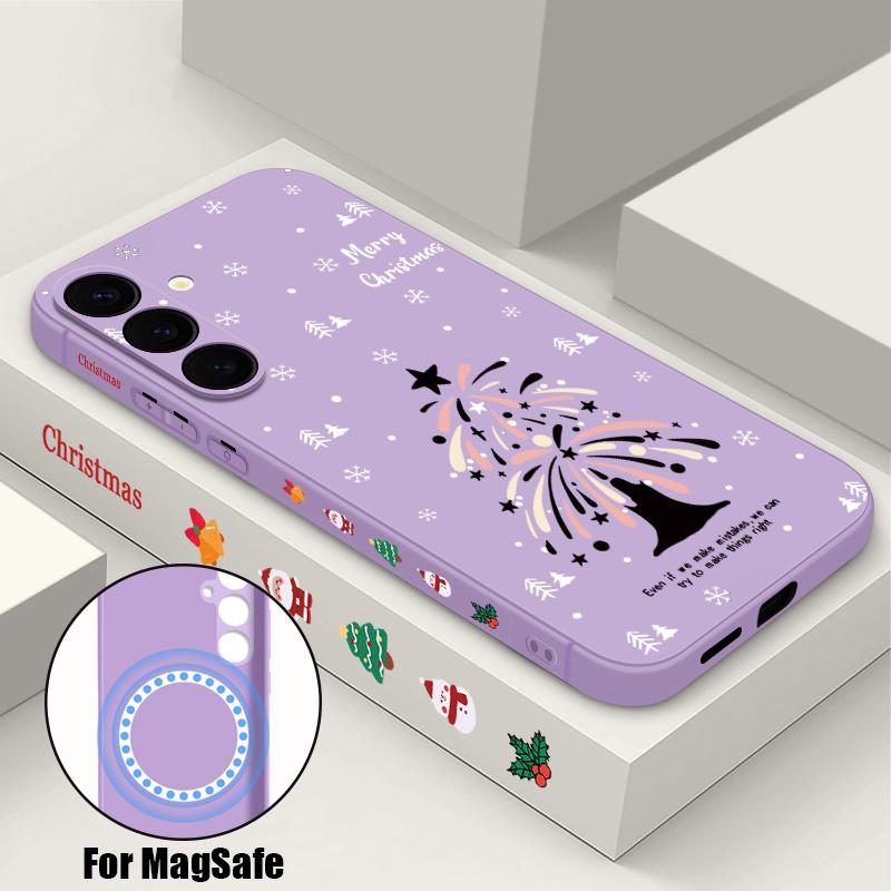 Christmas Tree Magnetic Case For Samsung Galaxy S23 S24 Ultra S22 Plus S21 S23 FE For Magsafe Wireless Charge Lanyard Soft Cover