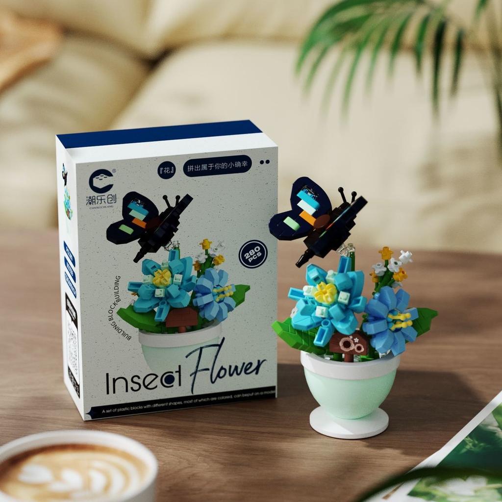 Kytice z květin Bonsai Stavebnice Umělý Plast Rostlinný Prachový Kryt Mikromodel Domácí Dekorace Hračka Pro dítě Dárek k narozeninám