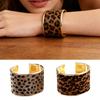 Adjustable Leopard Print Wide Cuff Bracelet Flocking Texture Wristband For Comfort Alloy Construction Stylish Wear