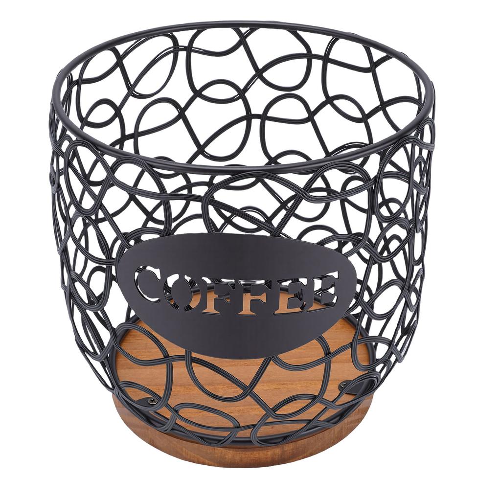 Coffee Pod Holder   Large Capacity Coffee Capsule Storage Basket with Wooden Base for Kitchen Counter   Desktop