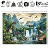 Kids Dinosaur World Tapestry, Tropical Jungle Waterfall Jurassic Landscape Wall Art for Bedroom, Living Room