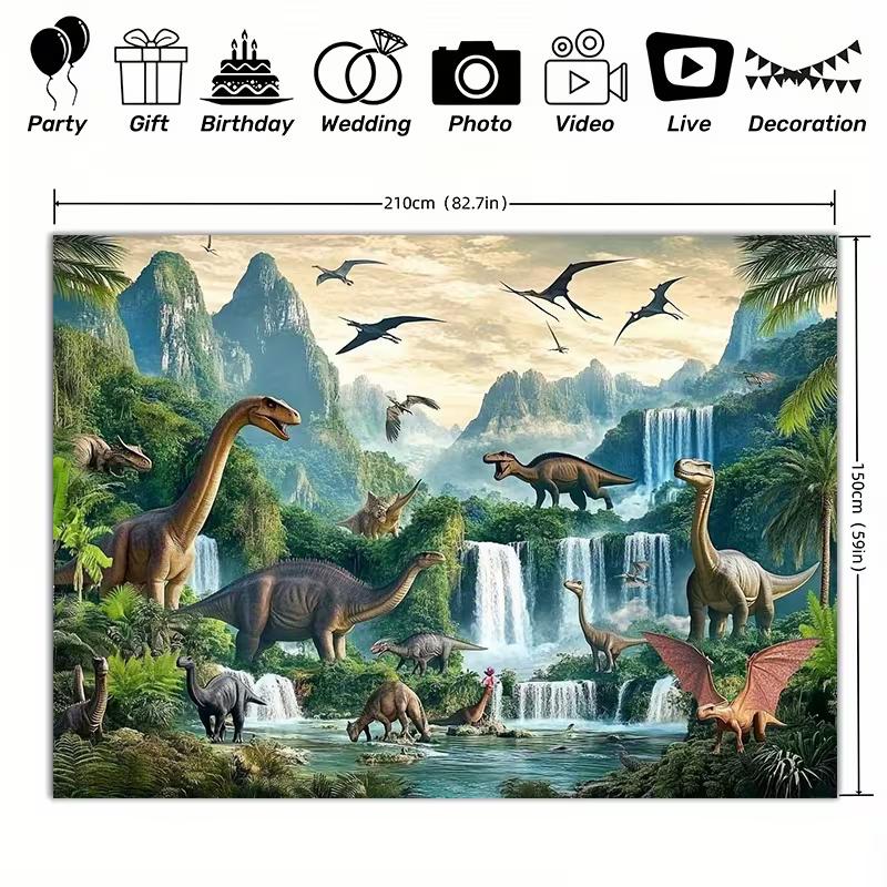 Kids Dinosaur World Tapestry, Tropical Jungle Waterfall Jurassic Landscape Wall Art for Bedroom, Living Room