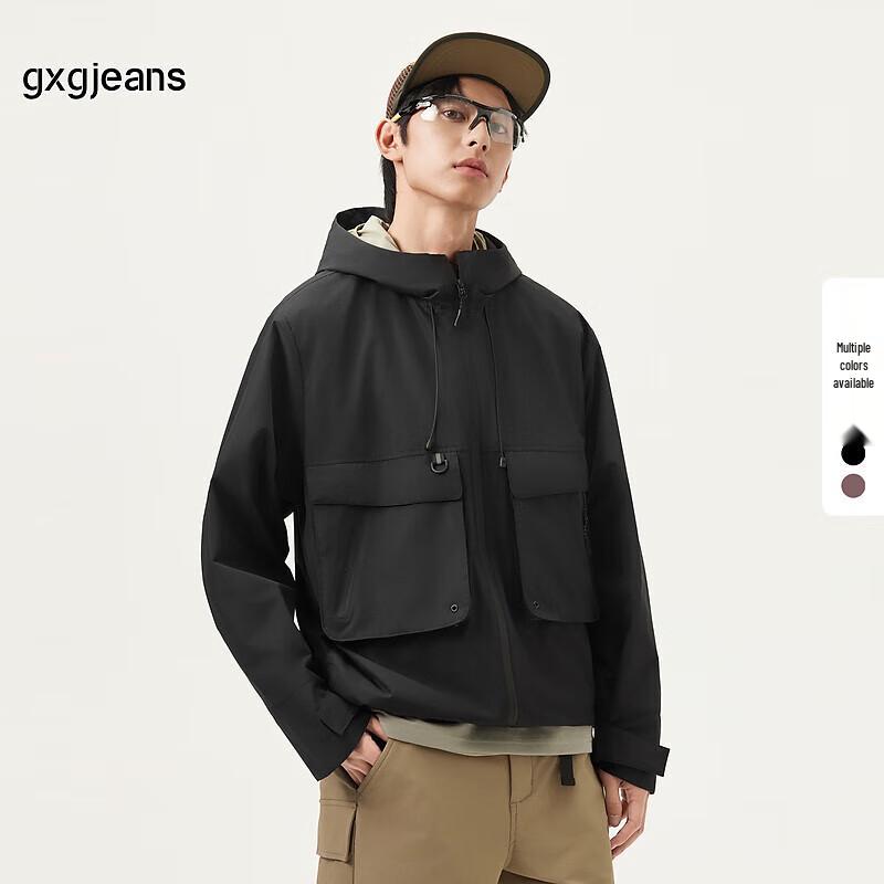 Men s Cargo Style Multi-Pocket Hooded Jacket L