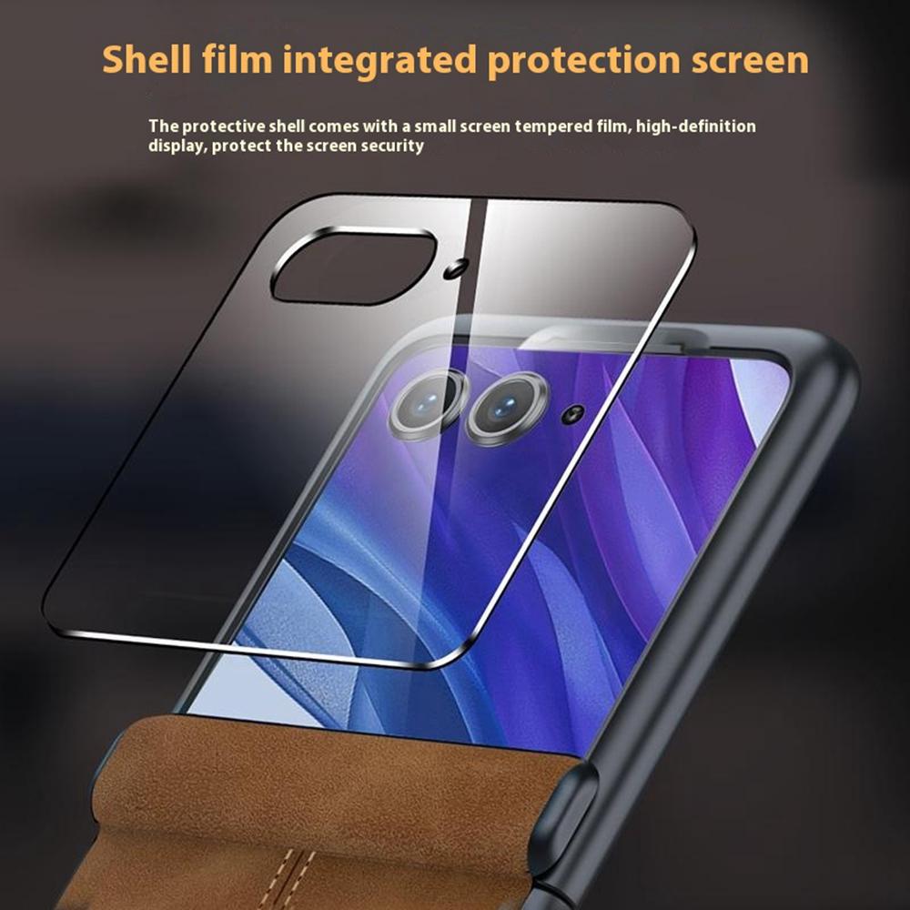 For Motorola Razr 60 Ultra 5G Case Leather Hard PC Phone Cover with Rear Screen Film/Hinge