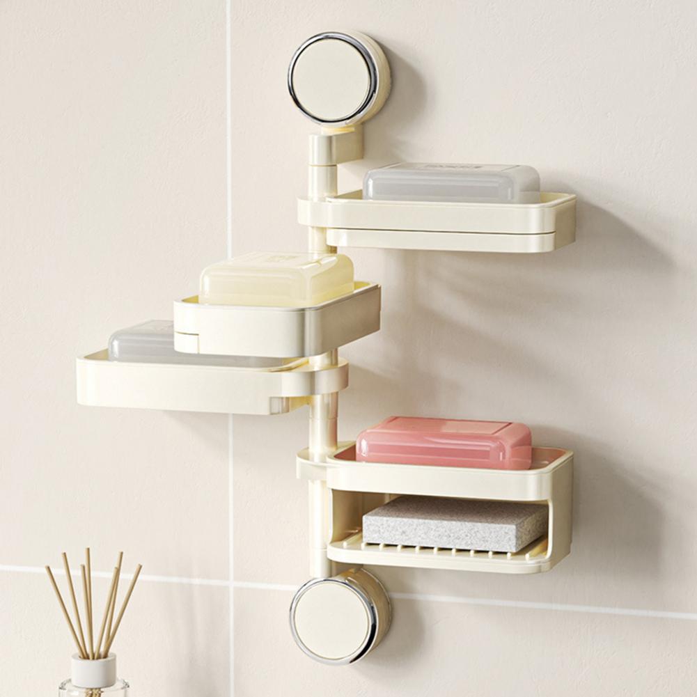 Seifenbehälter Dreh-Saugfuß Seifenaufbewahrungsbox 180 Grad drehbar Mehrschichtige Seifendose mit schubladenartigem Badezimmer-Organizer