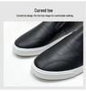 Men's White Casual Slip-On Leather Shoes – Elastic, Low-Top, Lightweight Rubber Flats for All Seasons.