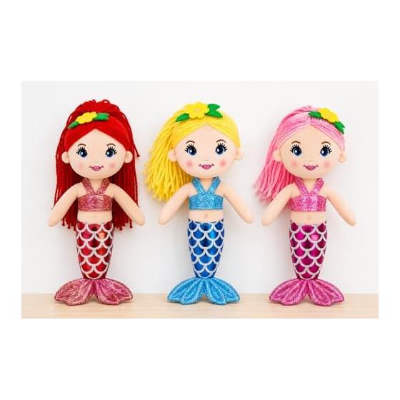 Mermaid Plush Toy - Cute Doll for Room Decoration, Gift for Girls, Birthday, Christmas - Soft & Huggable, Sparkly Tail, Easy To Carry (Red, 30cm)