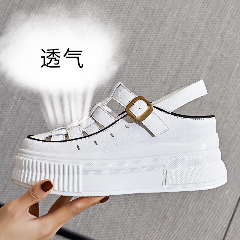 Baotou Roman Shoes 2025 Summer New Women's Height-increasing Muffin Sandals Women's Outer Wear Platform Fashion Leather Women's Shoes
