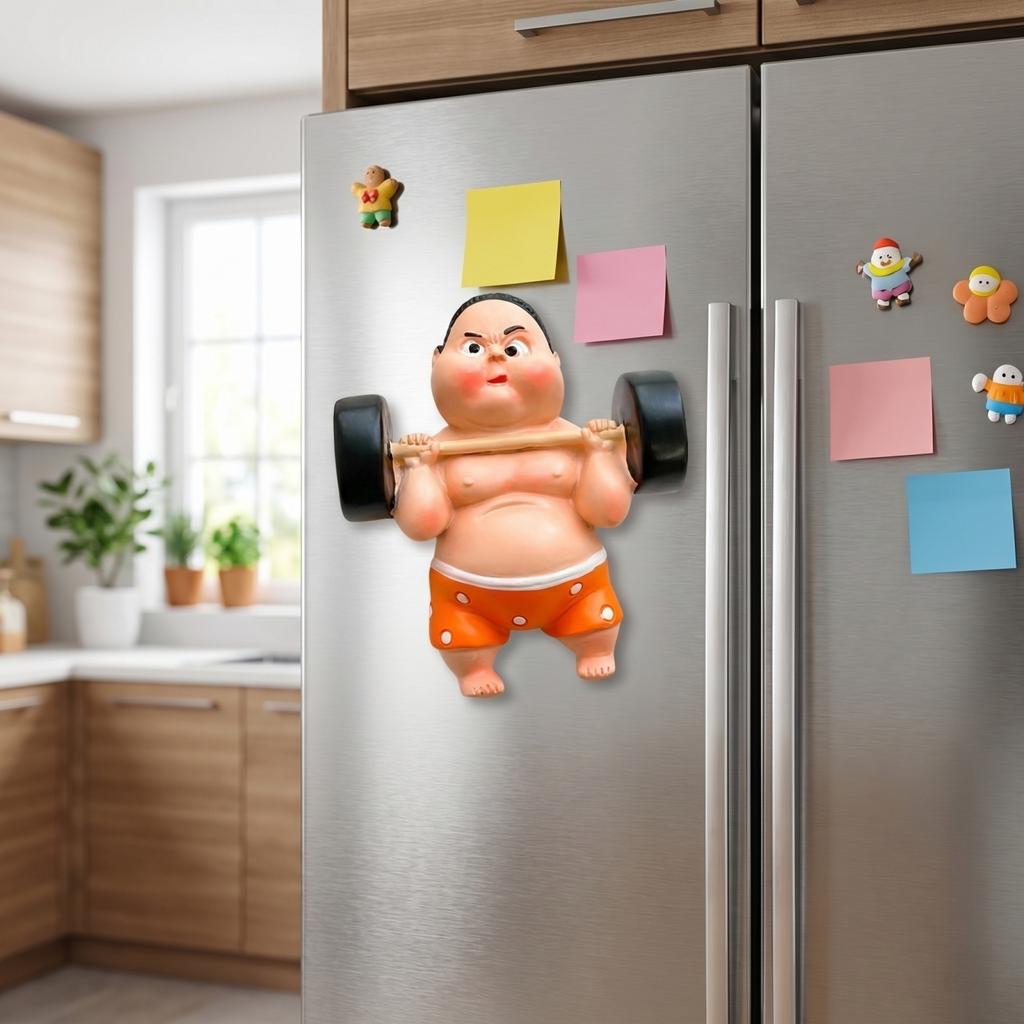 Creative Cute Weightlifting Man and Woman Magnetic Refrigerator Magnets Home Decoration Accessories for Kitchen and Office Use