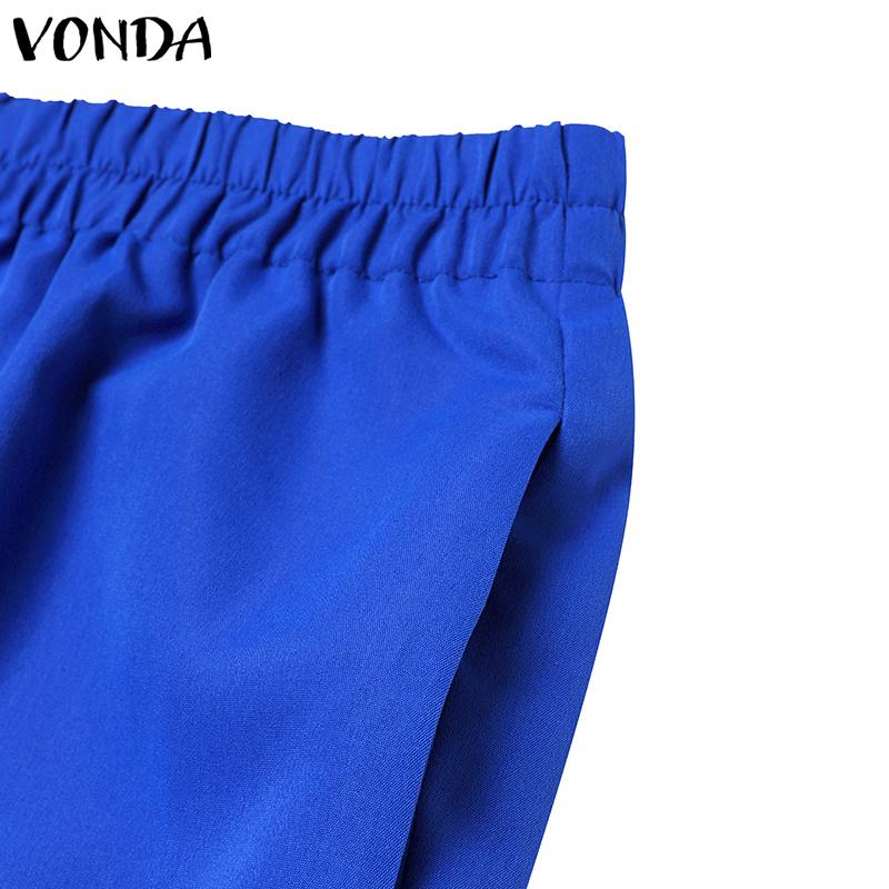 VONDA Zweiteiliges Set für Damen, großes Rundhalsausschnitt, lange Ärmel, bedrucktes Oberteil, einfarbig, lockere Hosen