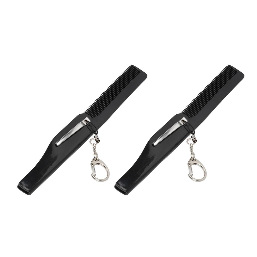 Folding Hair Brush Portable Men Folding Fine Tooth Beard Comb with Keychain Acrylic Small Mirror