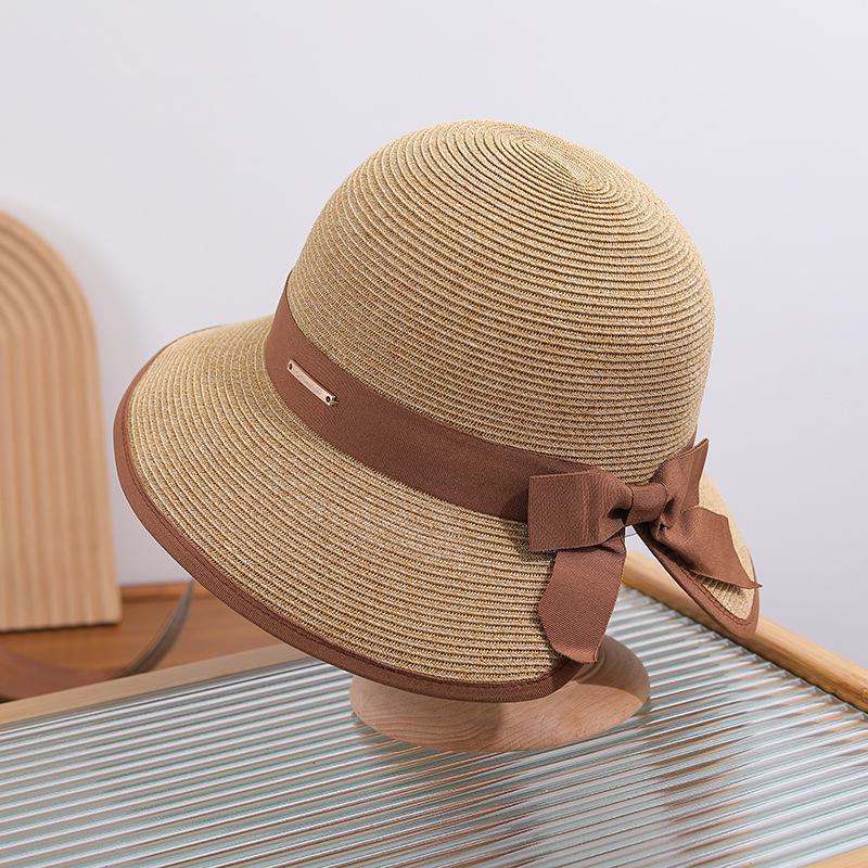 Chapéu de Sol Feminino USPOP Verão Novo Elegante com Laço Dobrável Proteção Solar Chapéu de Palha com Fenda Traseira Design de Aba Larga Chapéu de Sol de Praia