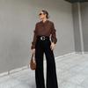 Spring Autumn Fashion Women's Cotton Blouse Long Sleeve Lantern Sleeve Ruffle Accent Loose Fit Chic Top Elegant Everyday Shirt